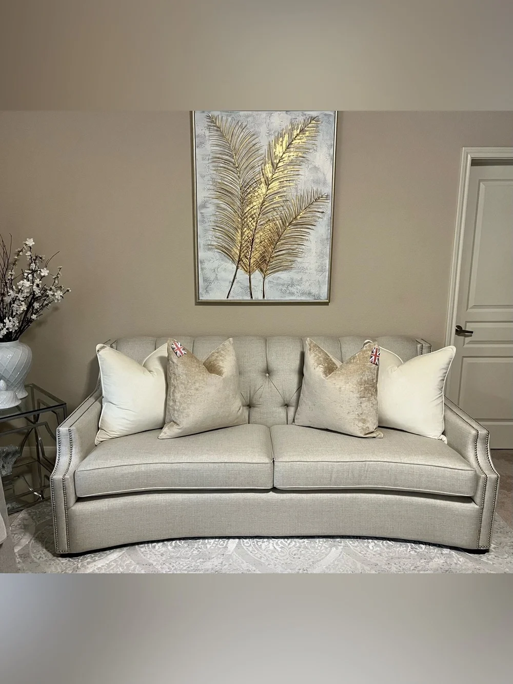 1-NWT CALDEIRA CHAMPAGNE GOLD CHENILLE VELVET LUXURY DECORATIVE PILLOW